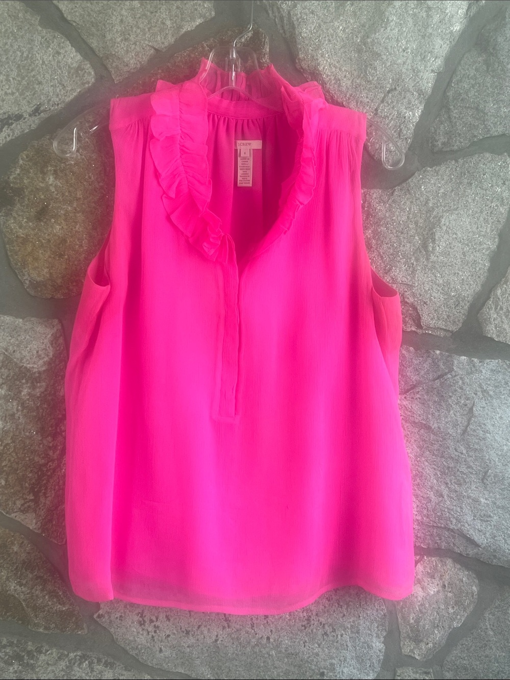 J. Crew Silk Sleeveless Ruffle Button Up Top  - Hot Pink